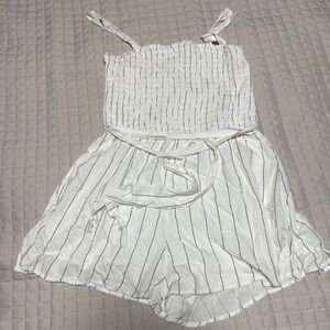 Francesca's Collections White and Blue Striped Romper